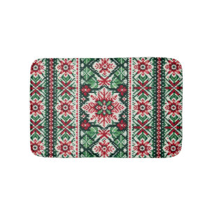 Christmas/Winter fair isle red & green Bath Mat