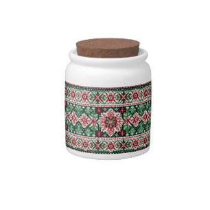 Christmas/Winter fair isle red & green Candy Jar