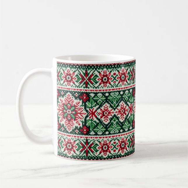 Christmas/Winter fair isle red & green Coffee Mug (Left)