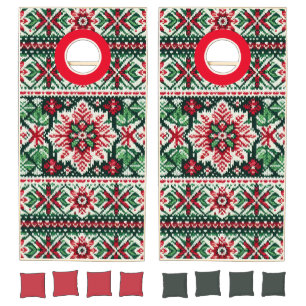 Christmas/Winter fair isle red & green Cornhole Set