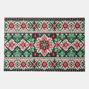 Christmas/Winter fair isle red & green Doormat