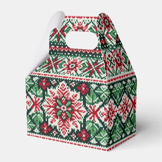 Christmas/Winter fair isle red & green Favor Boxes (Front Side)