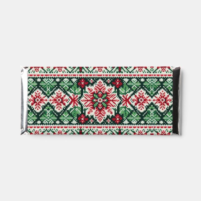 Christmas/Winter fair isle red & green Hershey Bar Favors (Front)