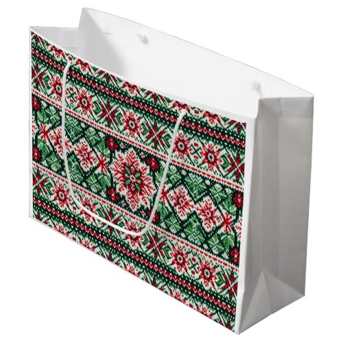 ChristmasWinter fair isle red  green Large Gift Bag