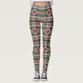 Hand Painted Fair Isle Red, Green, cheapest White Christmas Lights Yoga Leggings, High Waist Hand Sewn Leggings, Holiday Leggings, Christmas Leggings