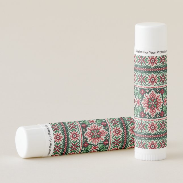 Christmas/Winter fair isle red & green Lip Balm (Front)