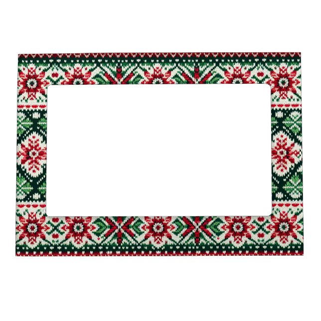 Christmas/Winter fair isle red & green Magnetic Frame (Front)