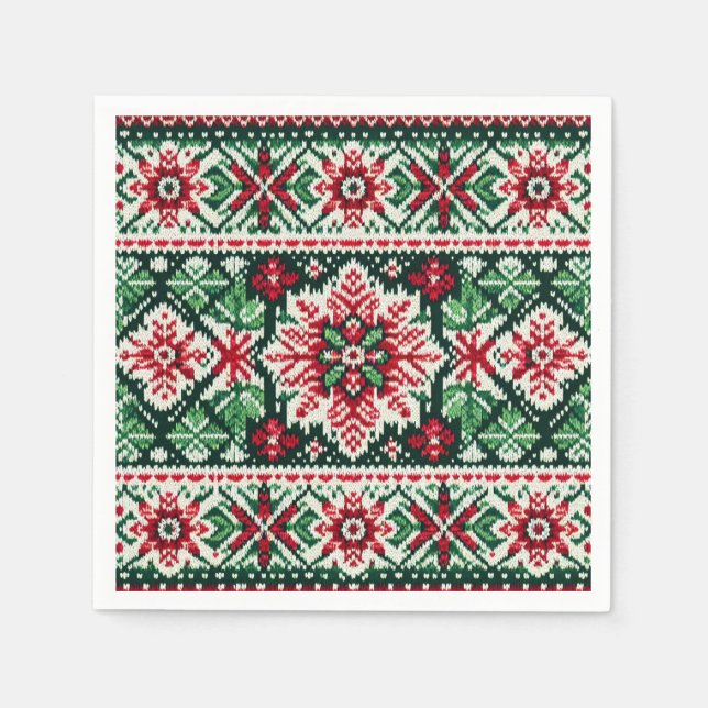 Christmas/Winter fair isle red & green Napkins (Front)
