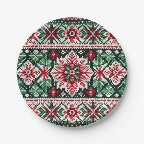 ChristmasWinter fair isle red  green Paper Plates