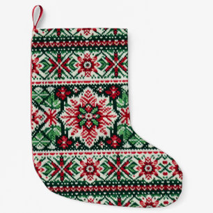 Christmas/Winter fair isle red & green Small Christmas Stocking
