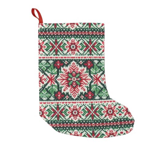 ChristmasWinter fair isle red  green Small Christmas Stocking