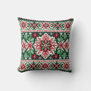 Christmas/Winter fair isle red & green Throw Pillow