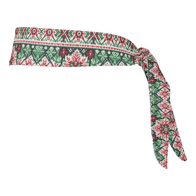 Christmas/Winter fair isle red & green Tie Headband (Rotate 90)