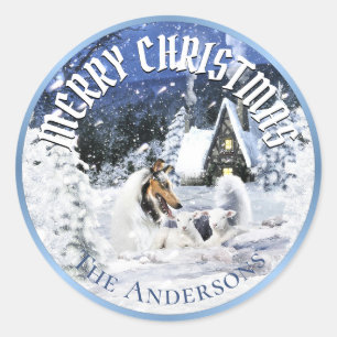 Christmas Winter Fairy Tale, Blue Merle Collie - Classic Round Sticker