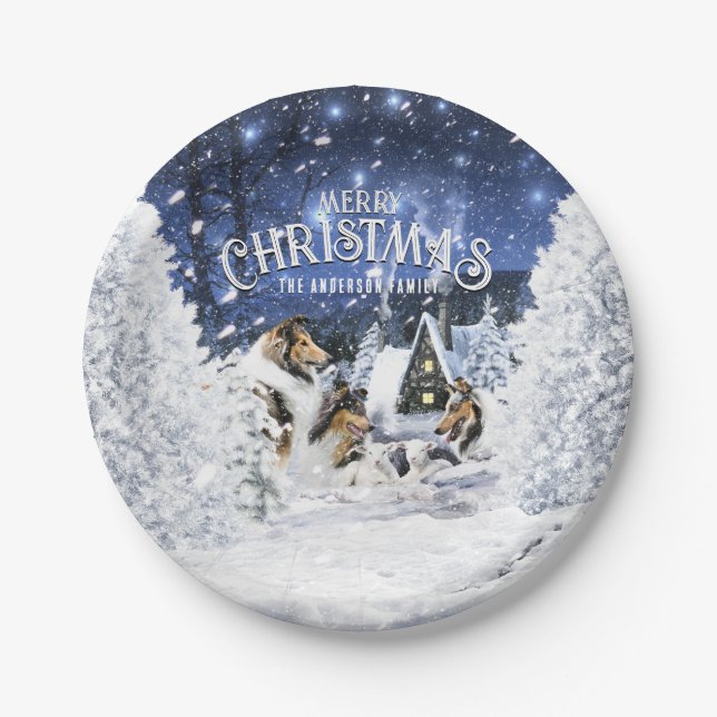 Christmas Winter Fairy Tale, Collies and Lambs - Paper Plates (Front)
