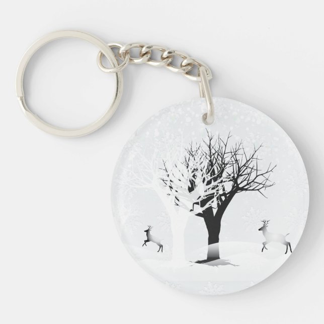 Christmas Winter Fairy Tale Fantasy Snowy Land Keychain (Front)