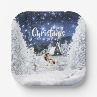 Christmas Winter Fairy Tale, Sable Collie Dog - Paper Plates