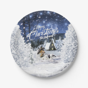 Christmas Winter Fairy Tale, Tricolor Collie Dog - Paper Plates