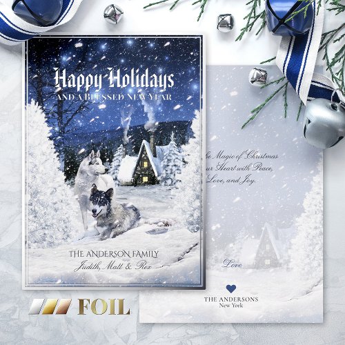Christmas Winter Fairy Tale Wolves in Snow _ Foil Holiday Card
