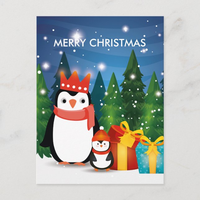 Christmas Winter Festive Family Penguin Party Announcement Postcard (Front)