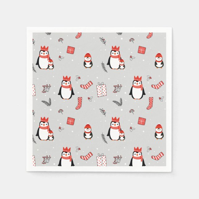 Christmas Winter Festive Family Penguin Party Napkins (Front)