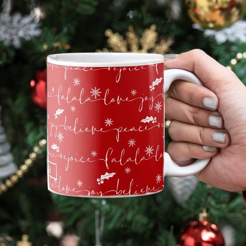 Christmas winter festive script pattern name coffee mug