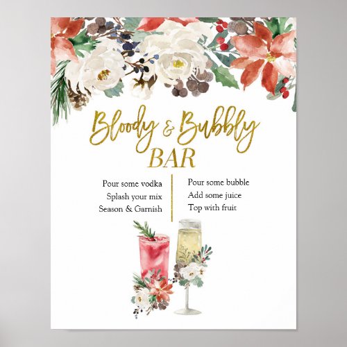 Christmas Winter Floral Bloody and Bubbly Bar Poster