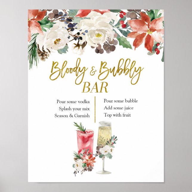 Christmas Winter Floral Bloody and Bubbly Bar Poster (Front)