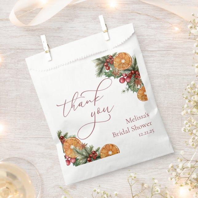 Christmas Winter Floral Bridal Shower Favor Bag (Clipped)
