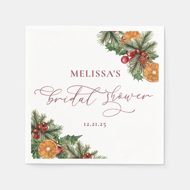 Christmas Winter Floral Bridal Shower Napkins (Front)