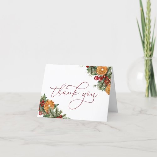 Christmas Winter Floral Bridal Shower Thank You Card