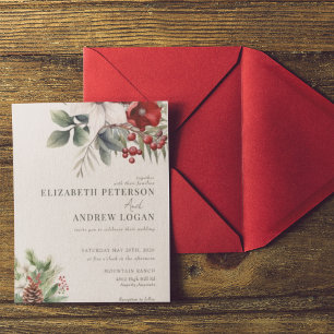 Christmas Winter Floral Christmas Wedding Invitation