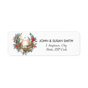 christmas winter floral fox return address labels