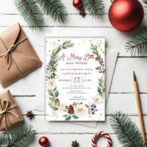 Christmas Winter Floral Merry Little Baby Shower Invitation