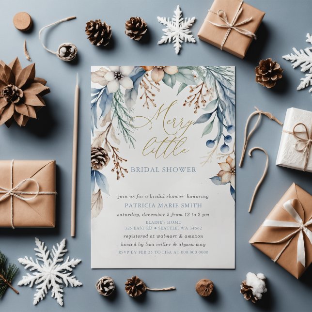 Christmas Winter Floral Merry Little Bridal Shower Invitation (Christmas Winter Floral Merry Little Bridal Shower Invitation)