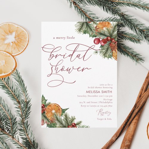 Christmas Winter Floral Merry Little Bridal Shower Invitation
