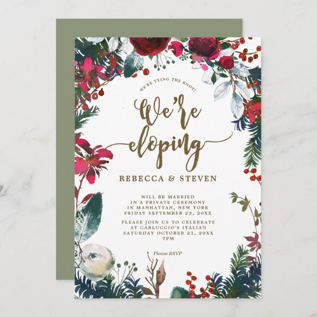 christmas winter floral modern eloping invitation (Front/Back)