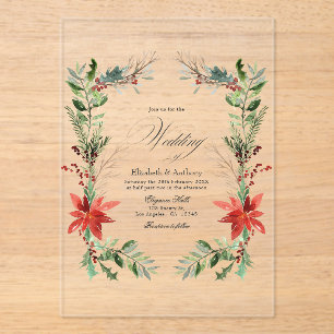 Christmas Winter Floral Transparent Wedding Acrylic Invitations