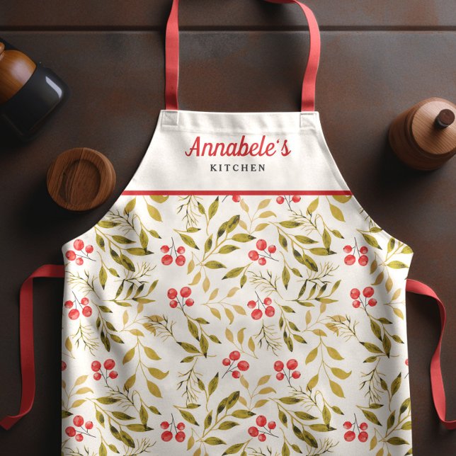 Christmas Winter Floral Watercolor Red Apron (Creator Uploaded)