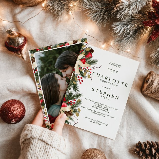 Christmas winter floral watercolor wedding photo invitation (Christmas winter floral watercolor wedding photo invitation)