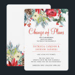Christmas winter floral wedding change of plans invitation<br><div class="desc">Elegant winter rustic modern watercolor floral Christmas wedding change of plans reschedule or new date invitation announcement template featuring beautiful seasonal botanical borders of pine cones, red berries, holly and fir boughs, and a chic red calligraphy script. Easy to personalize with your details! You can choose to customize it further...</div>