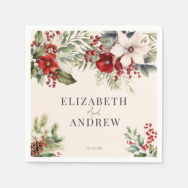 Christmas Winter Floral |  Wedding  Napkins (Front)