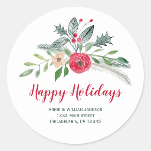 Christmas Winter Florals  Holly Personalized Classic Round Sticker