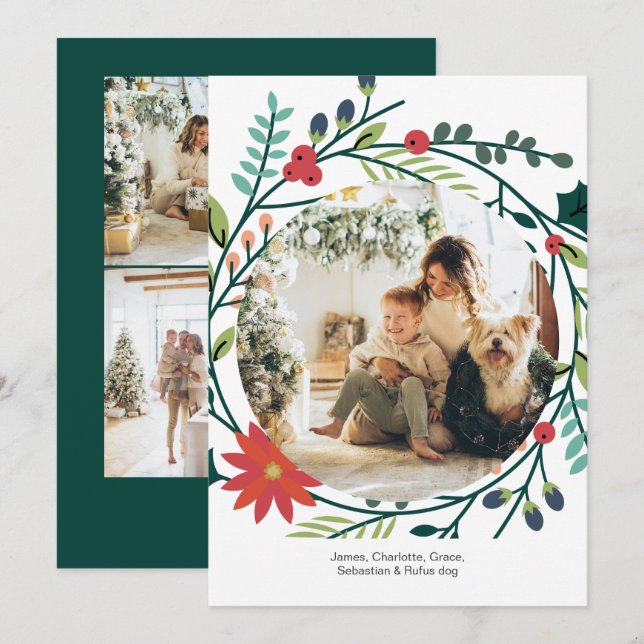 Christmas Winter Foliage Photo Frame Holiday Card (Front/Back)