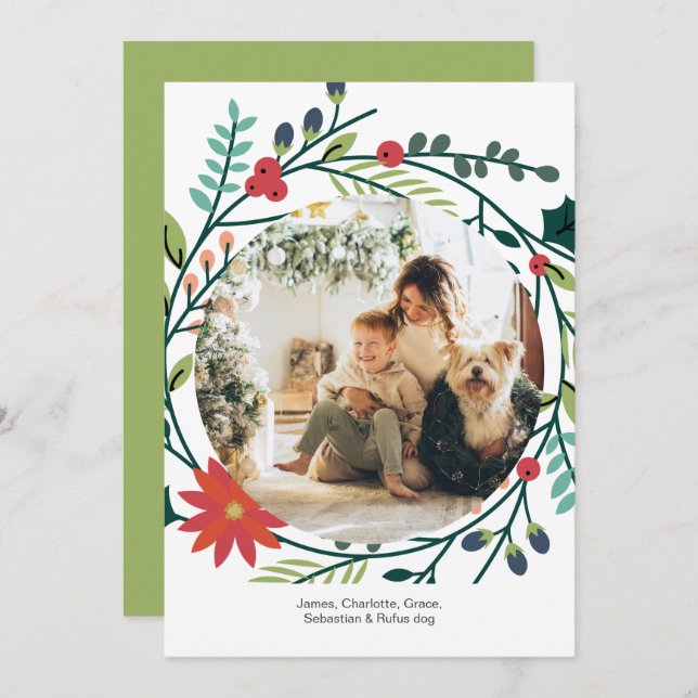 Christmas Winter Foliage Photo Frame Holiday Card (Front/Back)