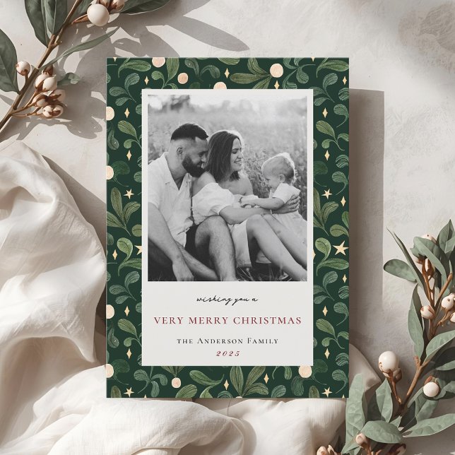 Christmas Winter Foliage Two Sided Family Photo Holiday Card (Creator Uploaded)