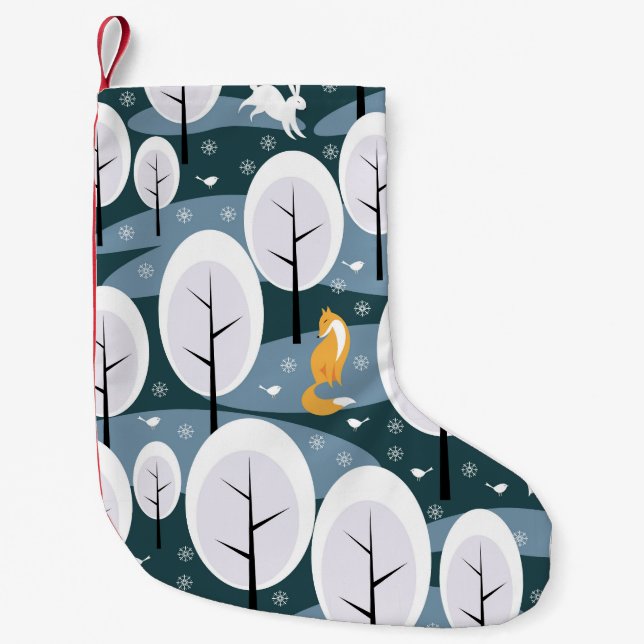 Christmas Winter Forest: Animals Seamless Pattern Small Christmas Stocking (Front)