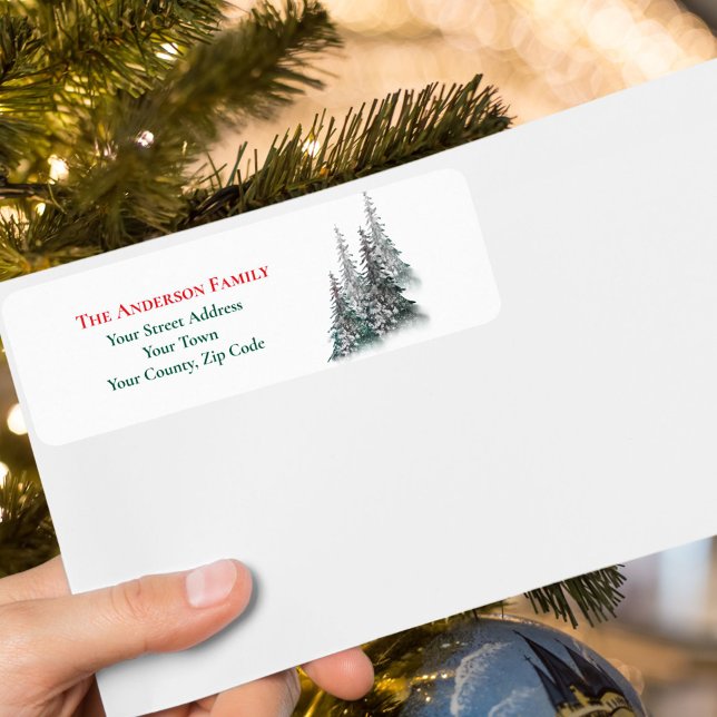 Christmas Winter Forest Fir Trees Name Address Label (Creator Uploaded)