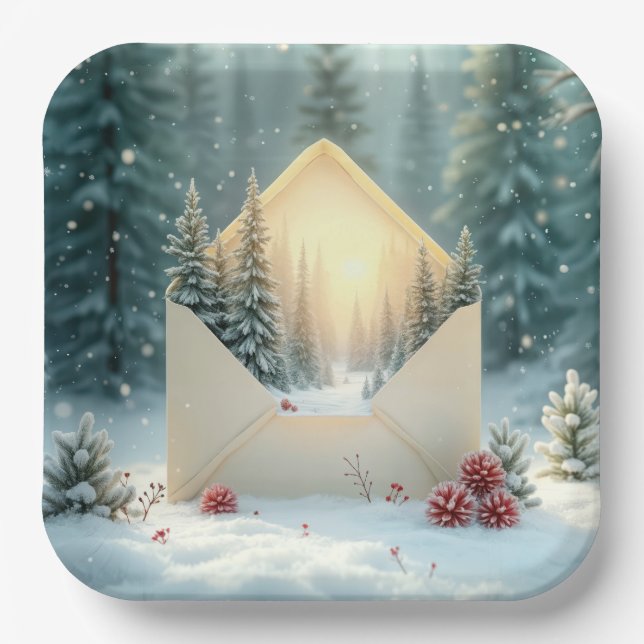 Christmas Winter Forest In Envelope Paper Plates (Front)