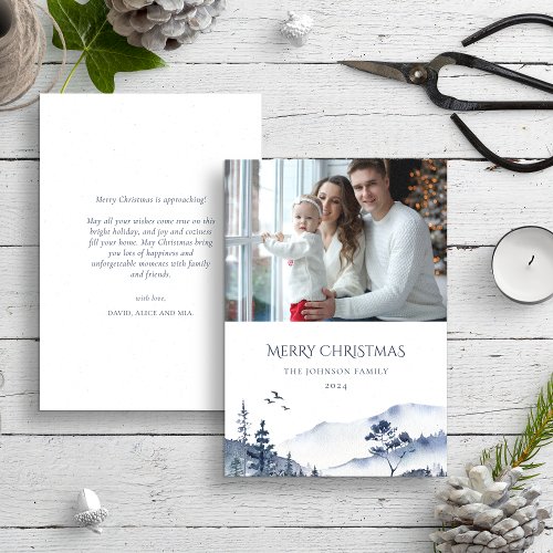 Christmas Winter Forest Landscape Blue Photo Holiday Card